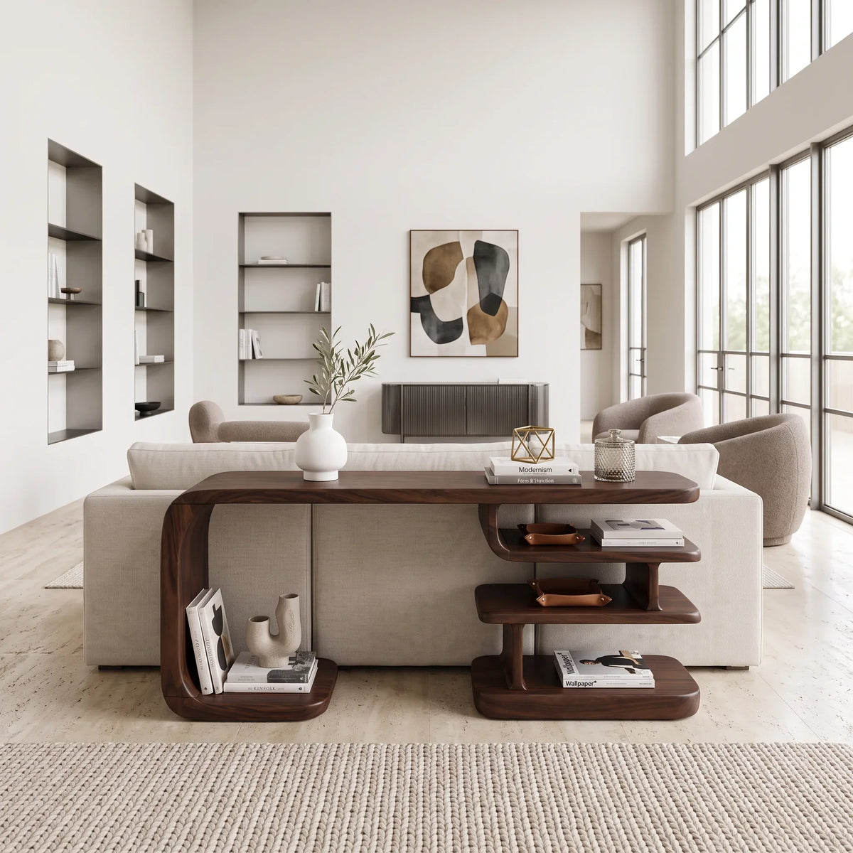 Contemporary Layered Shelf Console For Living Room