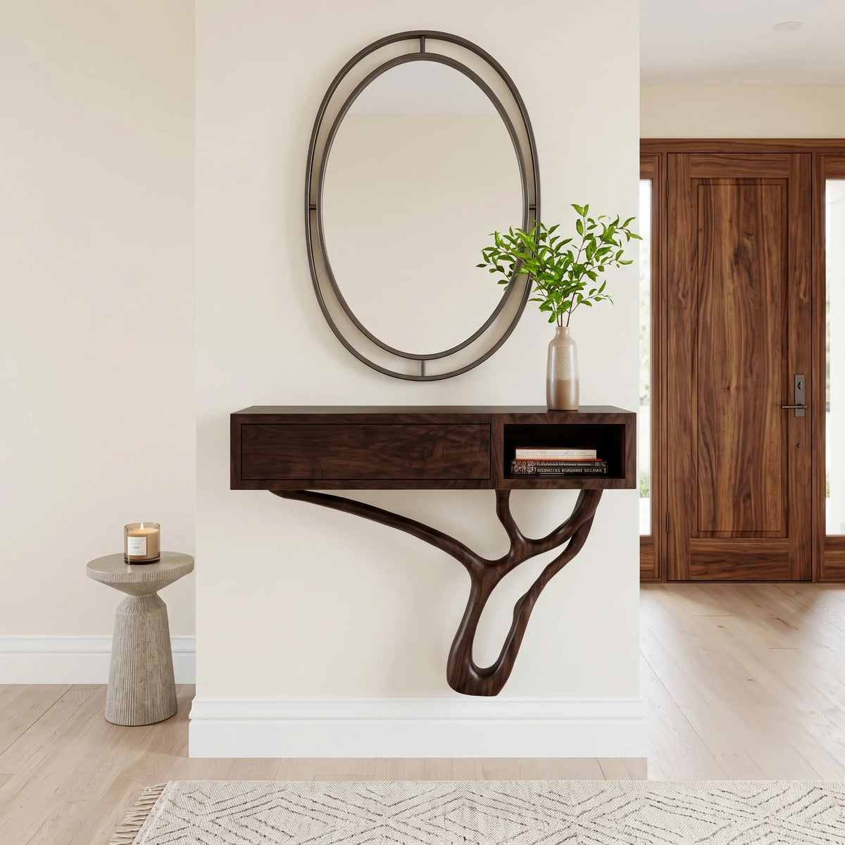 Modern Sculptural Storage Console Table For Entryway