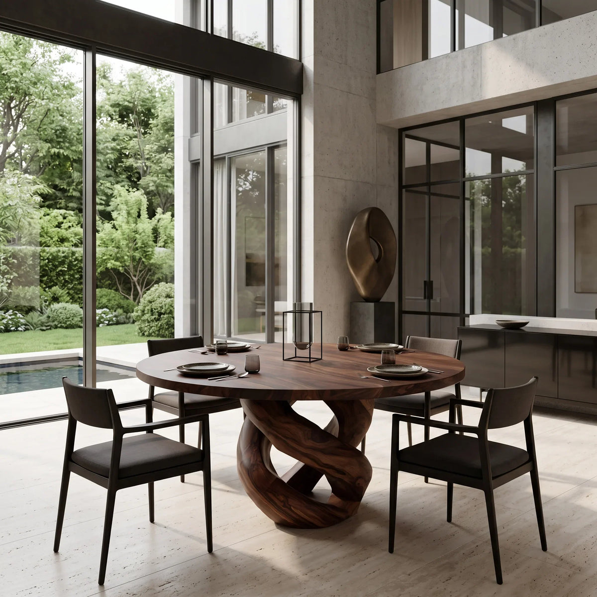 Contemporary Organic Pedestal Round Dining Table For Dining Room