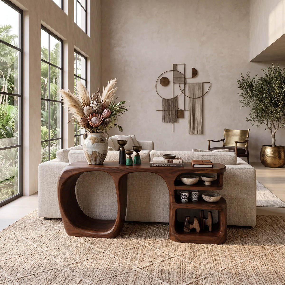 Organic Open Compartment Console For Contemporary Hallway