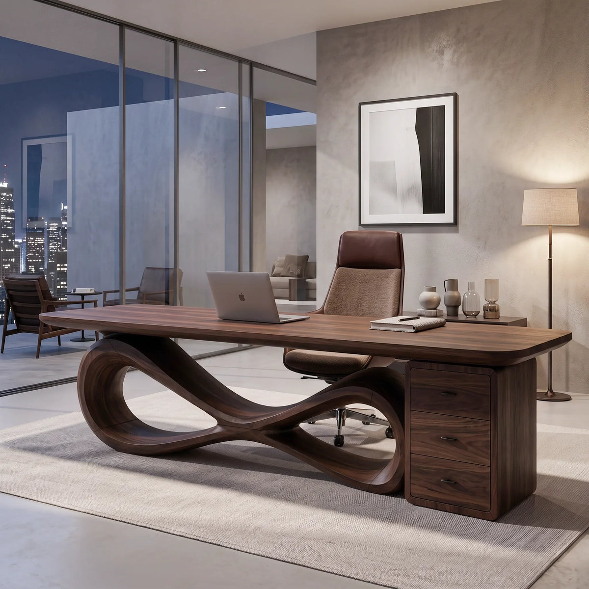 Organic Modern Office Desk With Drawers For Executive Office