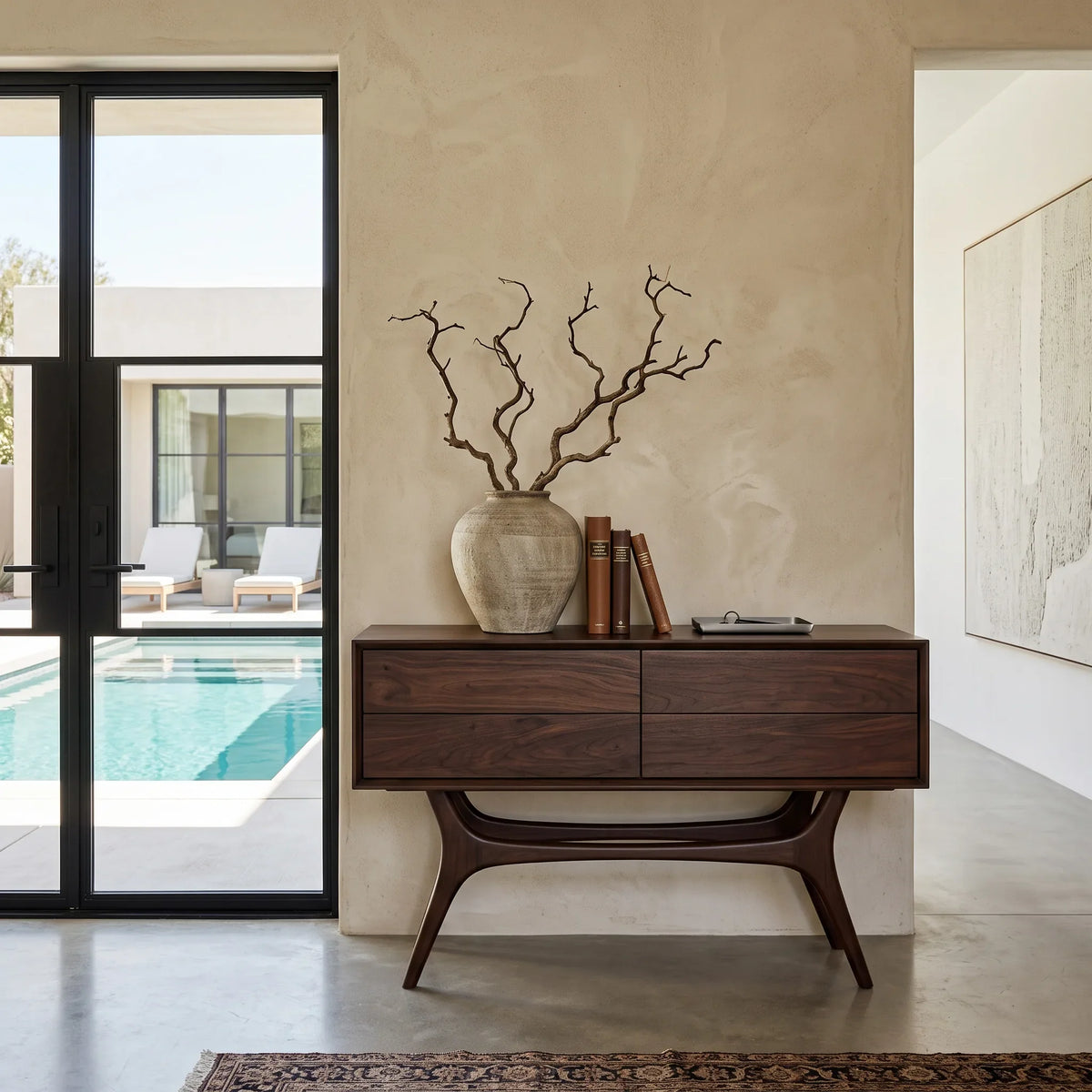 Organic Modern Curved Drawer Console Table For Entryway
