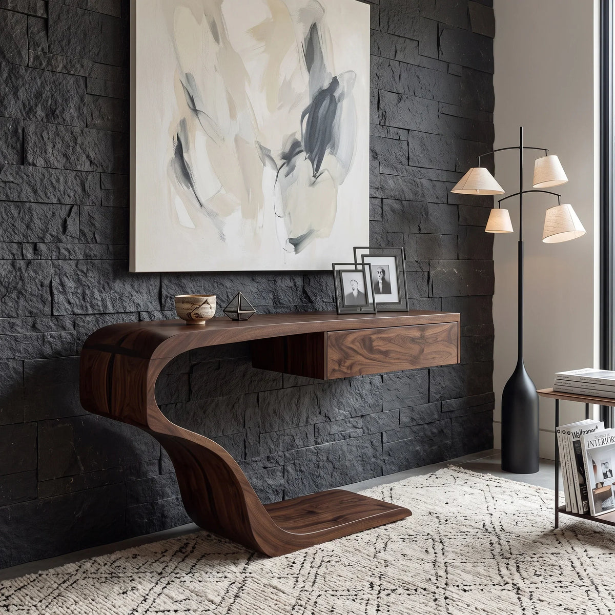 Contemporary Curved Console Table With Drawer For Entryway