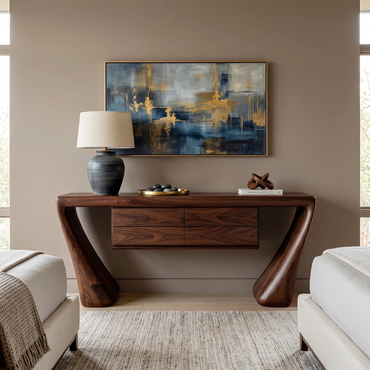 Contemporary Curved Drawer Console Table For Entryway