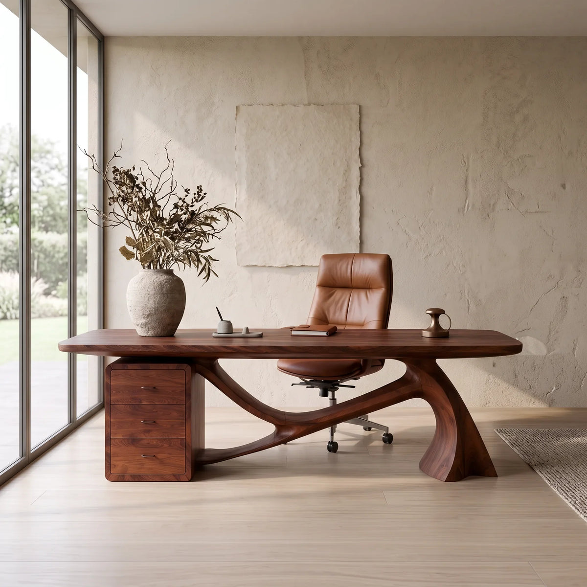 Sculptural Office Desk With Drawers For Luxury Interiors