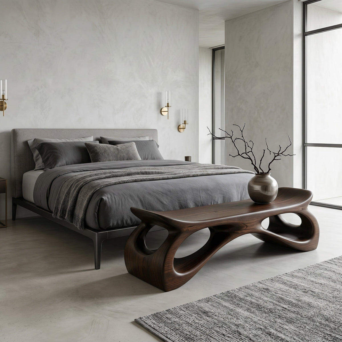 Minimalist Wooden Bench Sculpture Hollow Design For Hallway