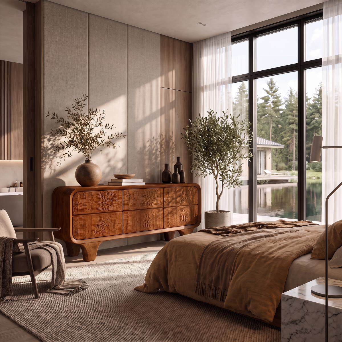 Contemporary Solid Wood Dresser With Smooth Curved Corners For Bedroom