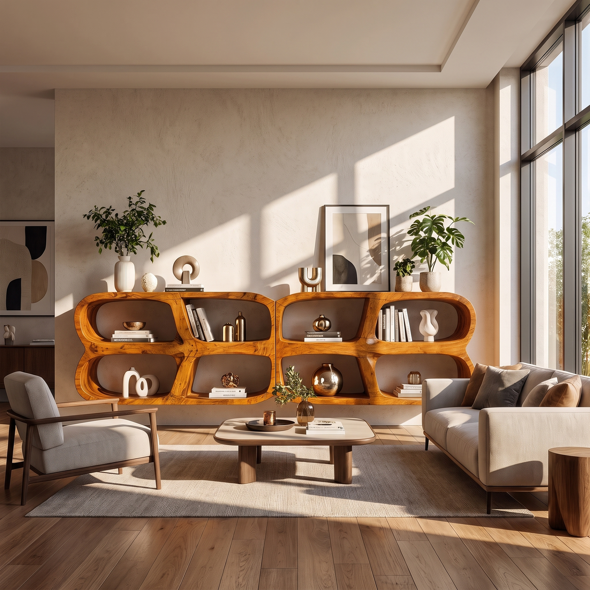 Modern Wall Mounted Bookshelf With Open Display Shelves For Living Room