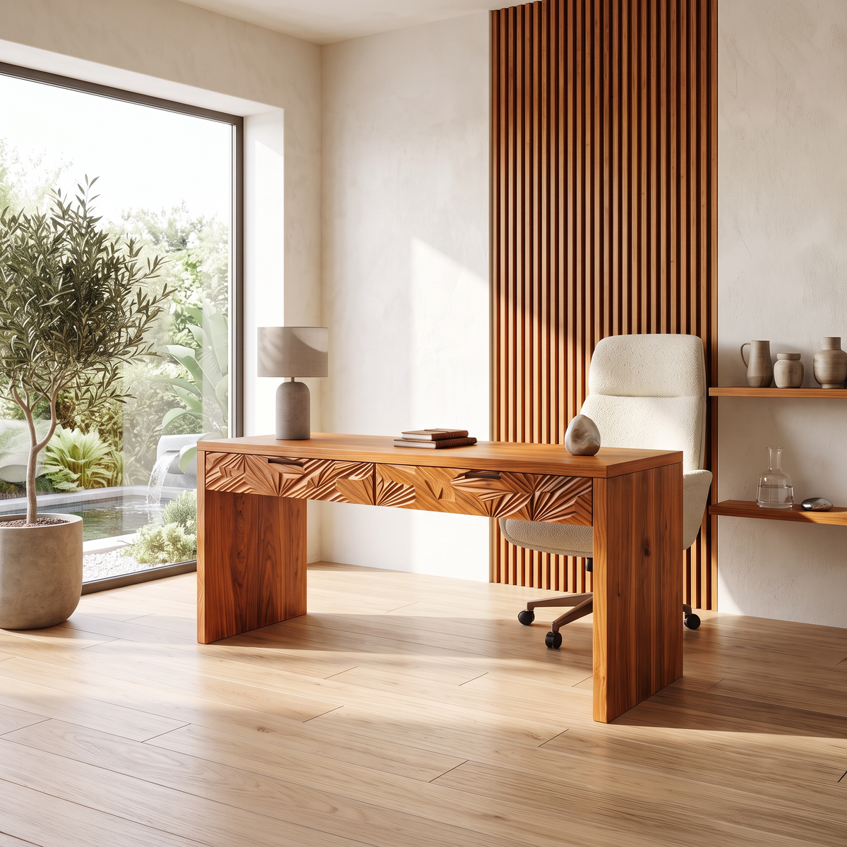 Modern Home Office Desk With Integrated Drawers For Bedroom