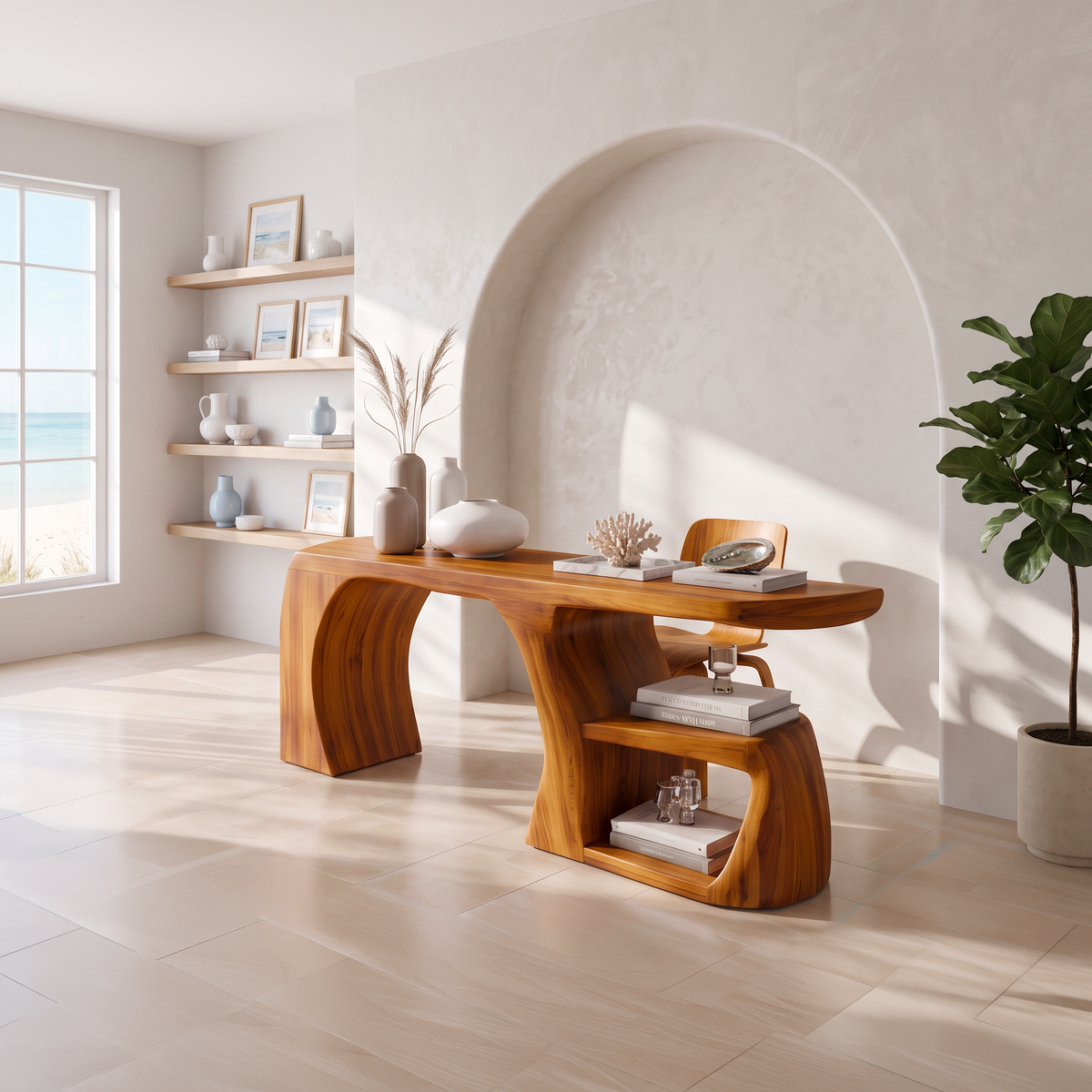 Modern Wood Desk With Floating Drawers For Office