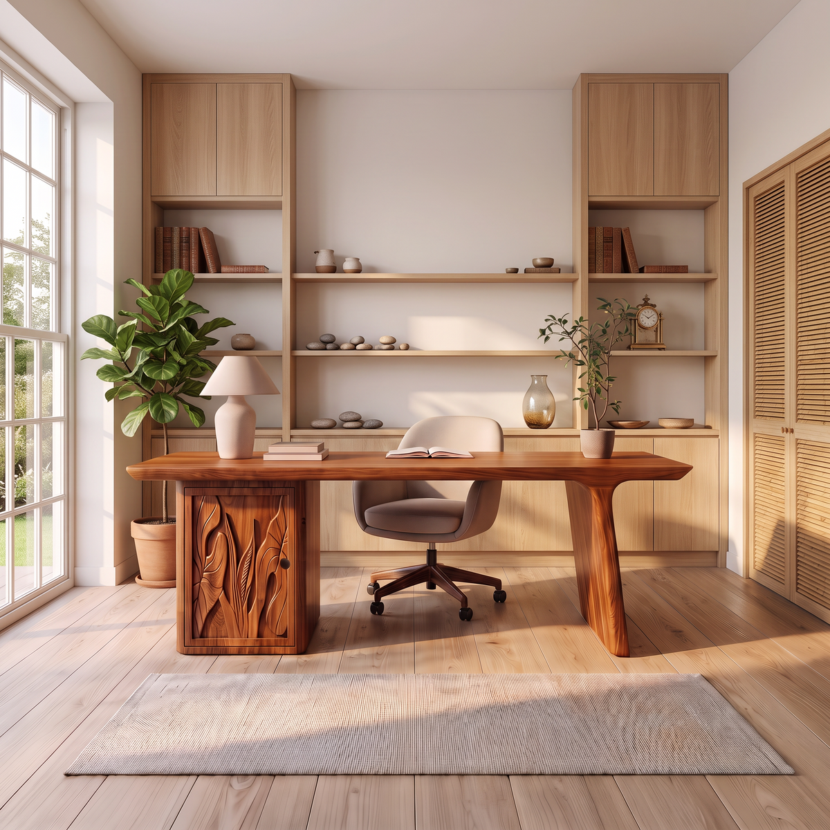 Contemporary Executive Desk With Side Storage Cabinet For Home Office