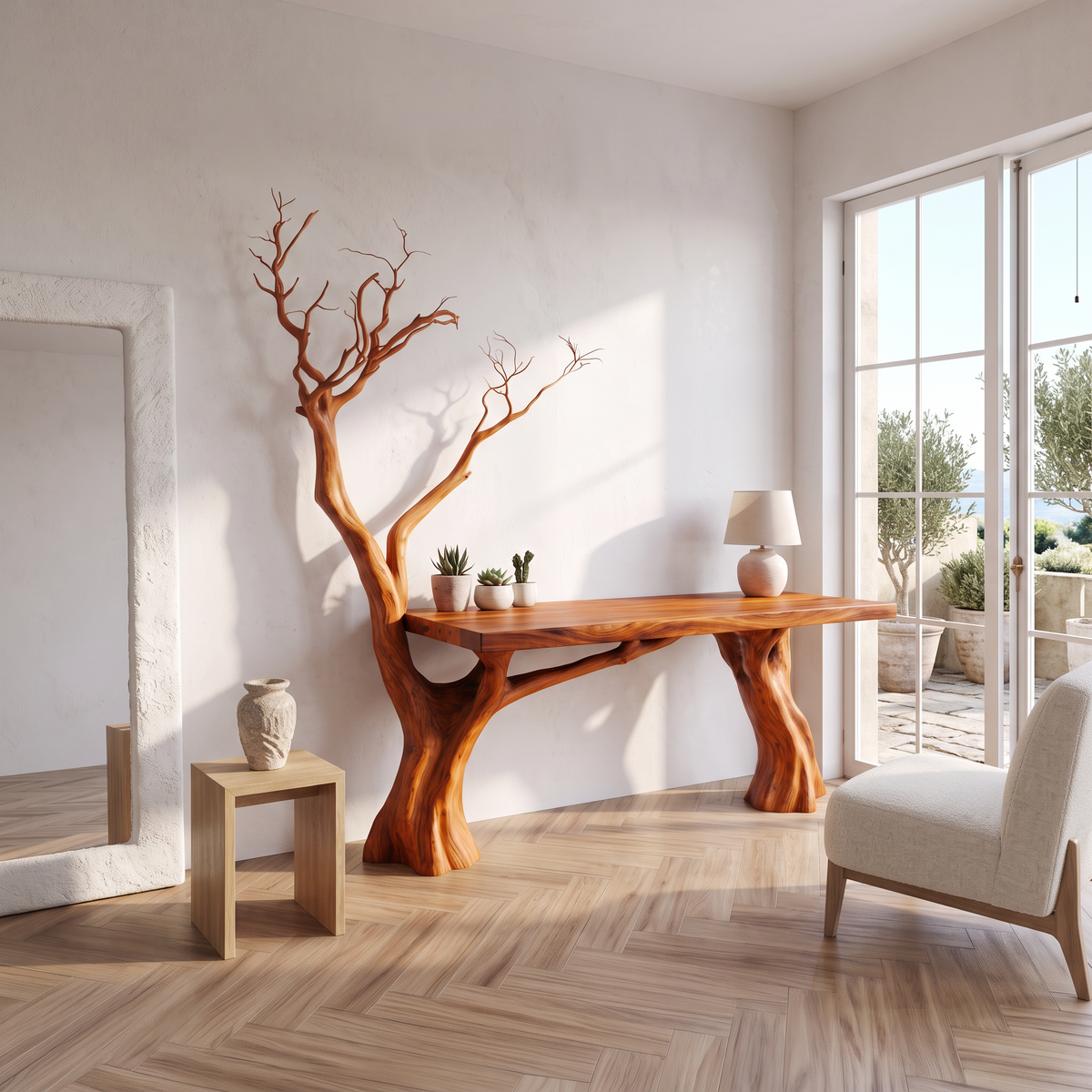 Rustic Computer Desk With Artistic Branch Inspired Base For Home Office