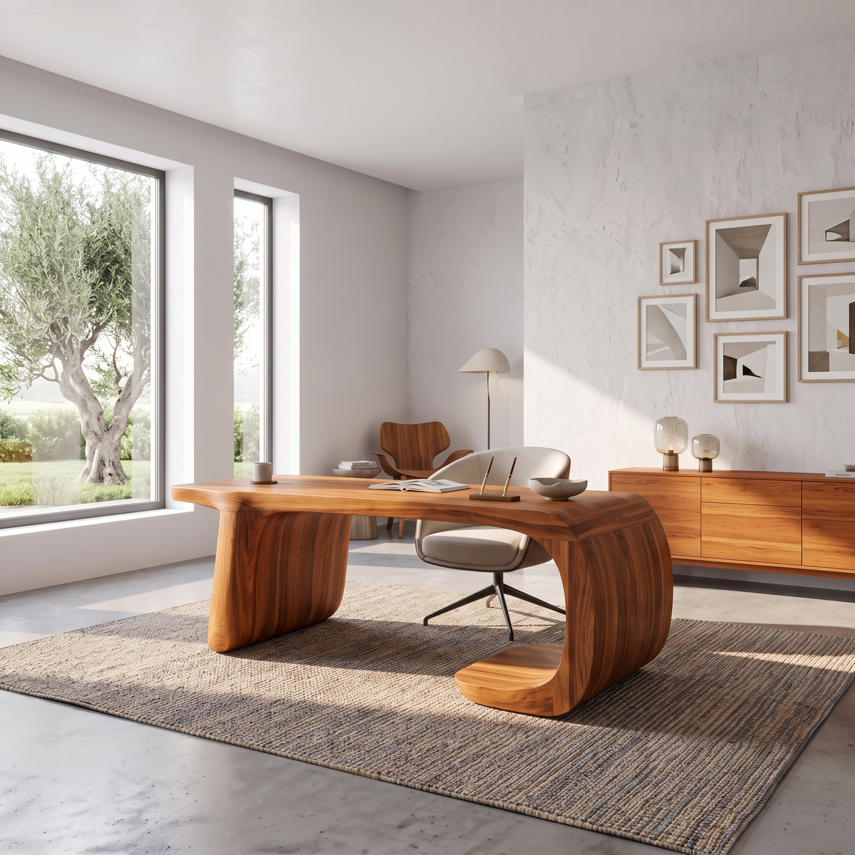 Minimalist Writing Desk With Clean Symmetrical Base For Home Office