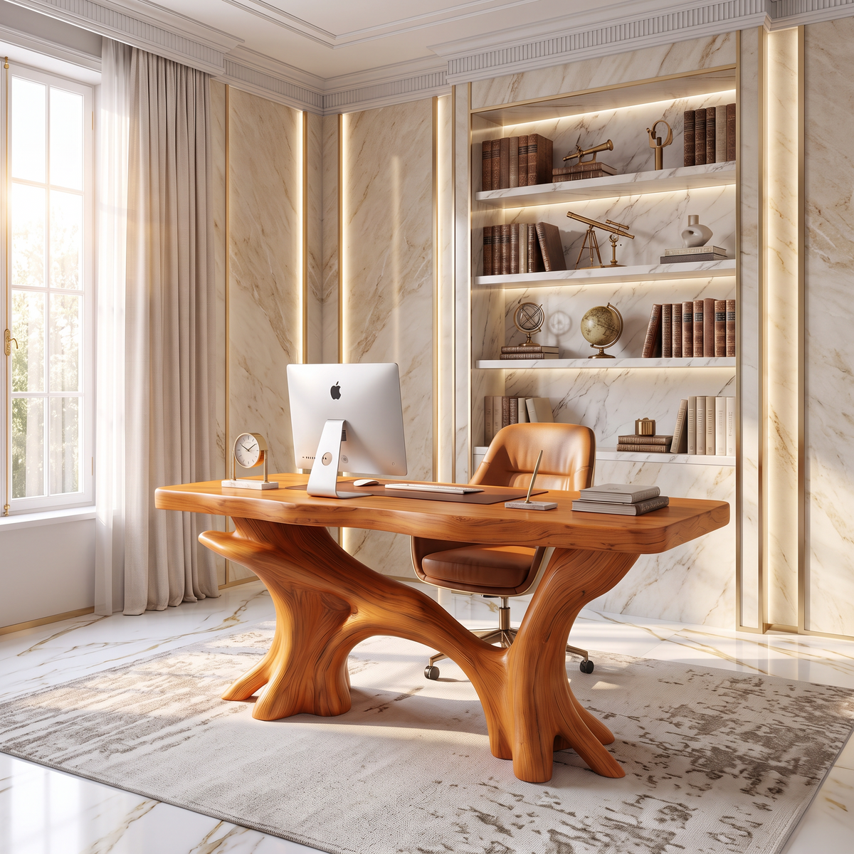 Modern Executive Desk With Sculptural Tree Root Base For Office