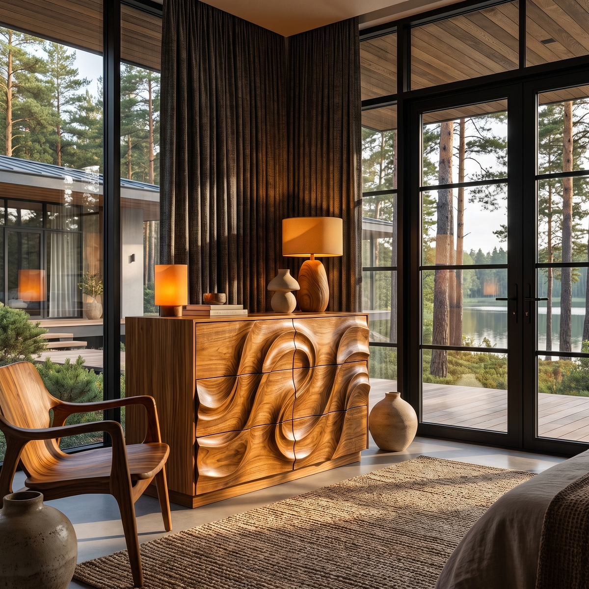 Organic Bedroom Dresser With Flowing Wave Pattern For Bedroom