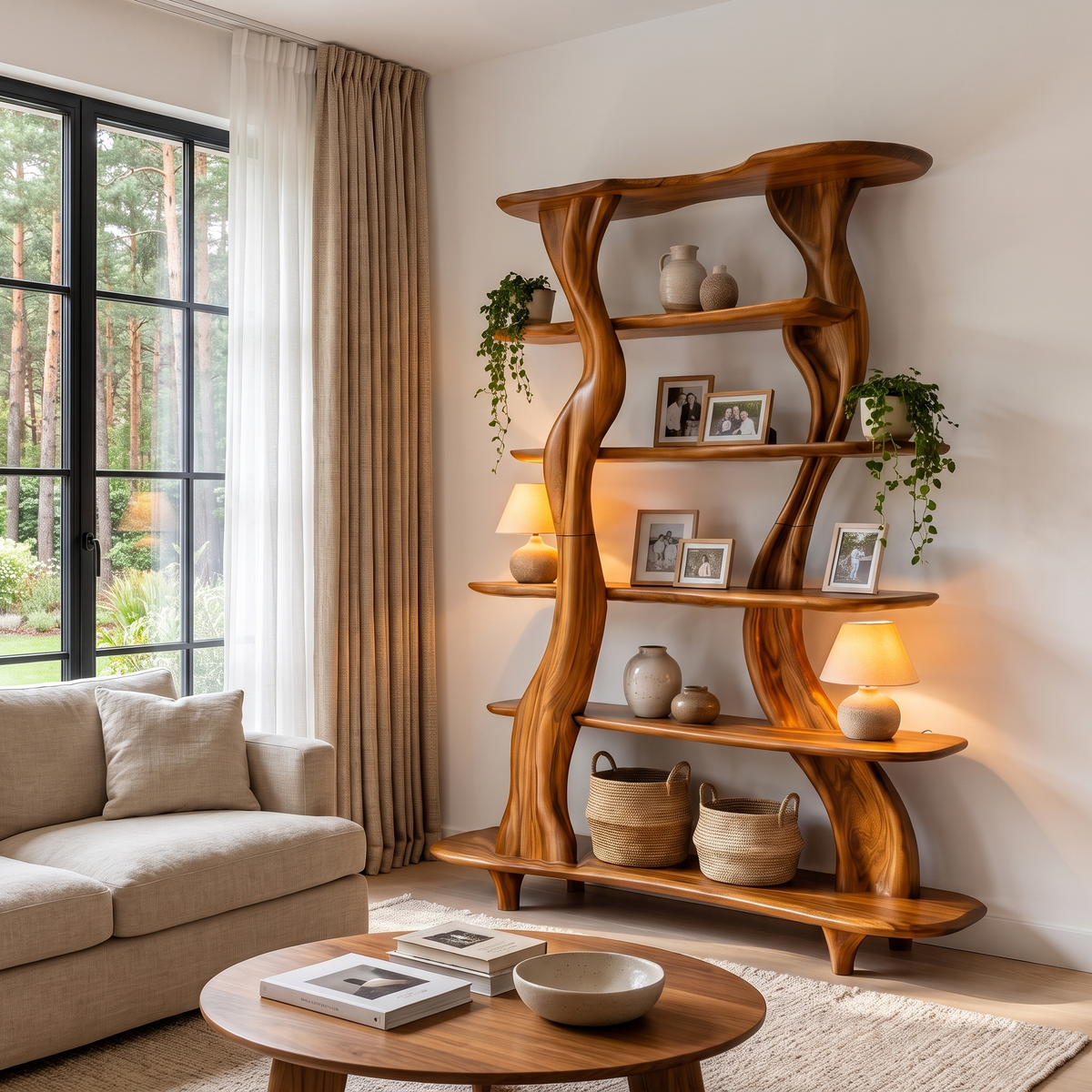 Mid Century Sculptural Bookshelf With Branch Inspired Frame For Living Room
