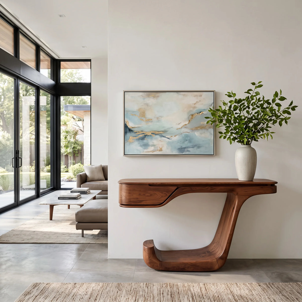 Contemporary Curved Wooden Console Table For Foyer