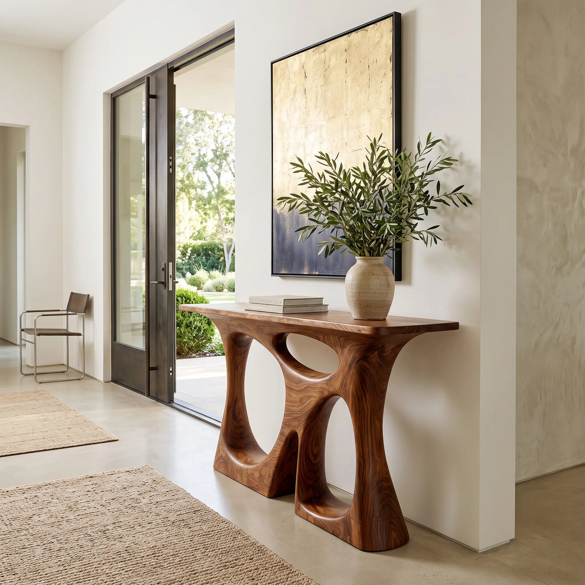Modern Sculptural Open Frame Console Table For Entryway
