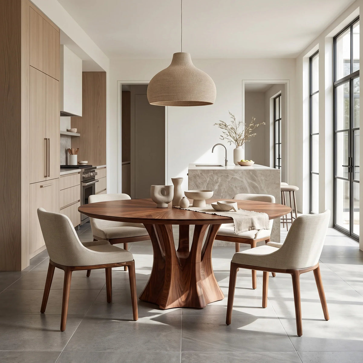 Modern Sculptural Pedestal Round Dining Table For Dining Room