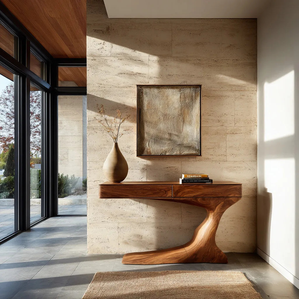Modern Curved Console Table With Drawers For Entryway