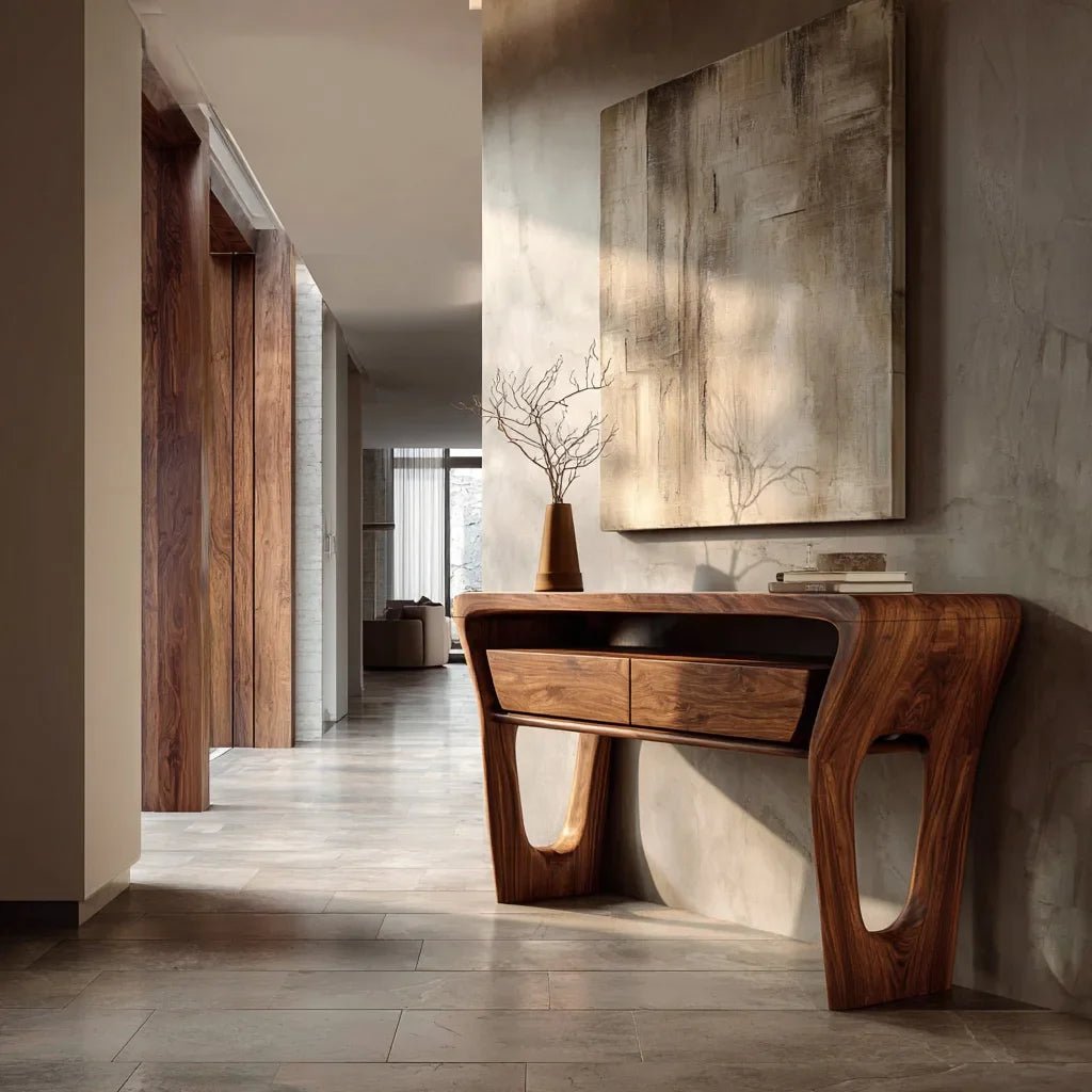 Modern Sculptural Shelf Drawer Console Table For Hallway
