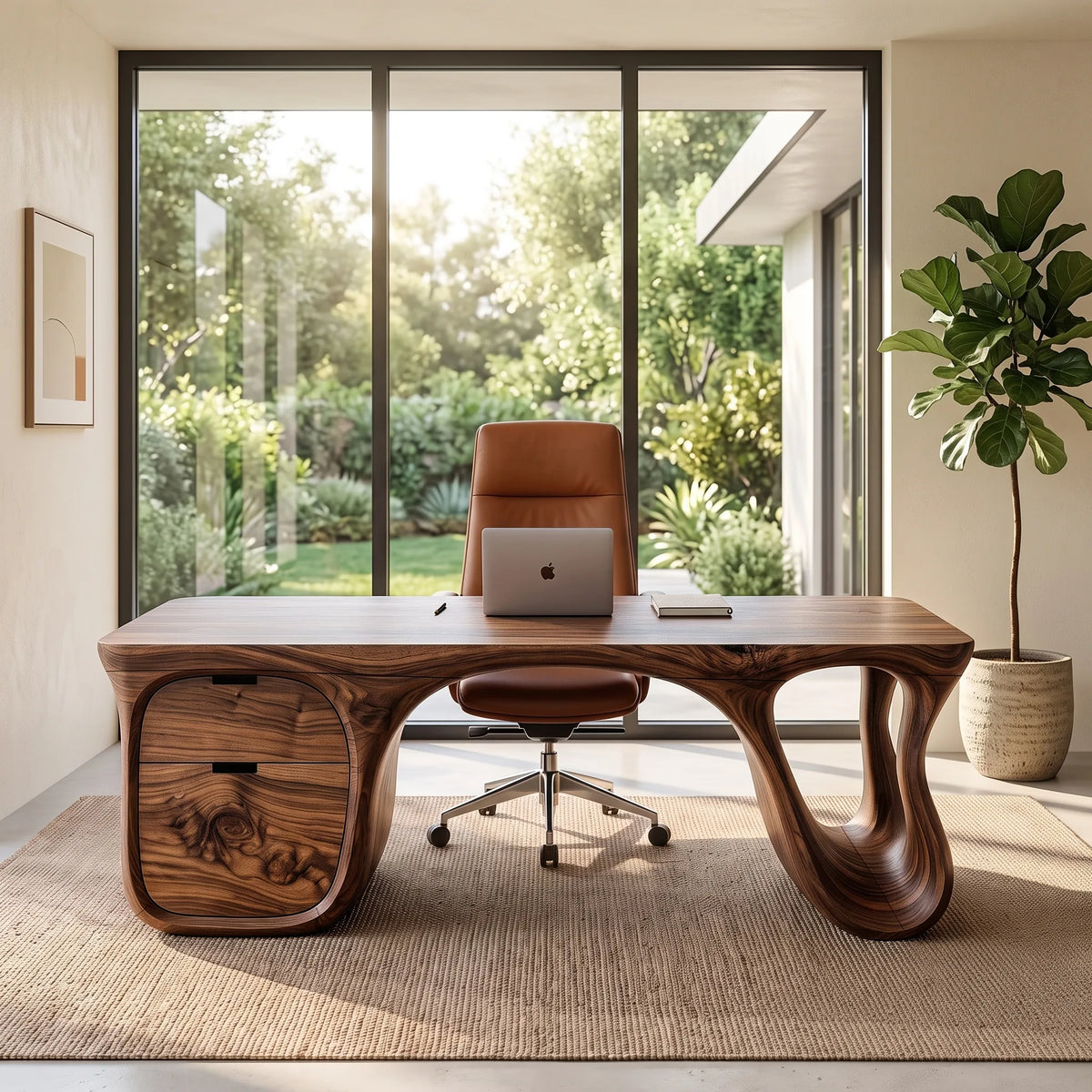 Luxury Executive Desk Sculptural Base With Storage Modern Office