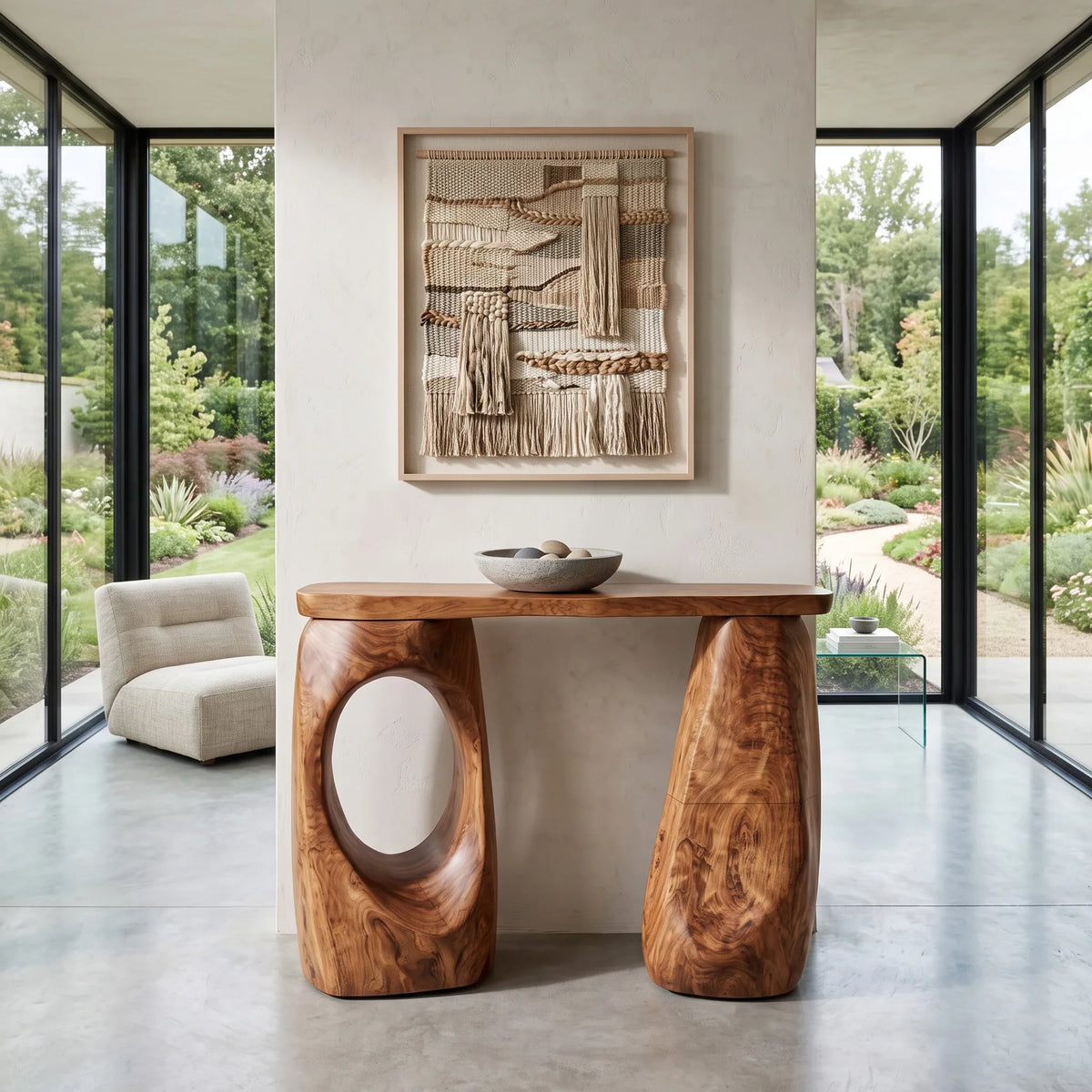 Organic Sculptural Open Base Console Table For Living Room