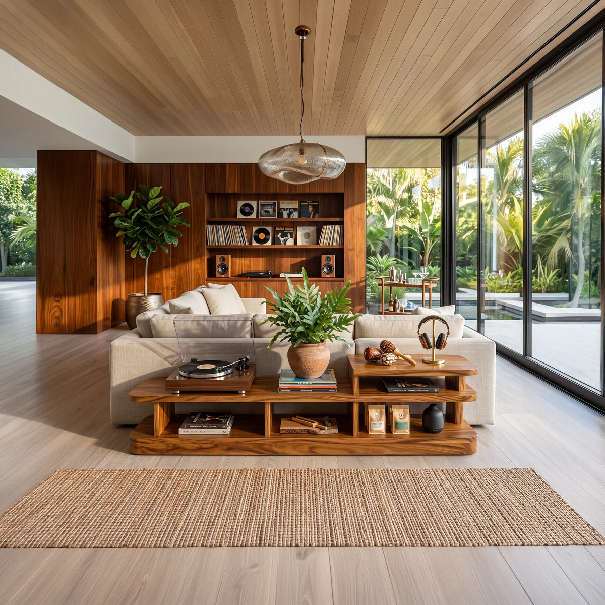 Organic Open Shelf Console For Modern Living Room