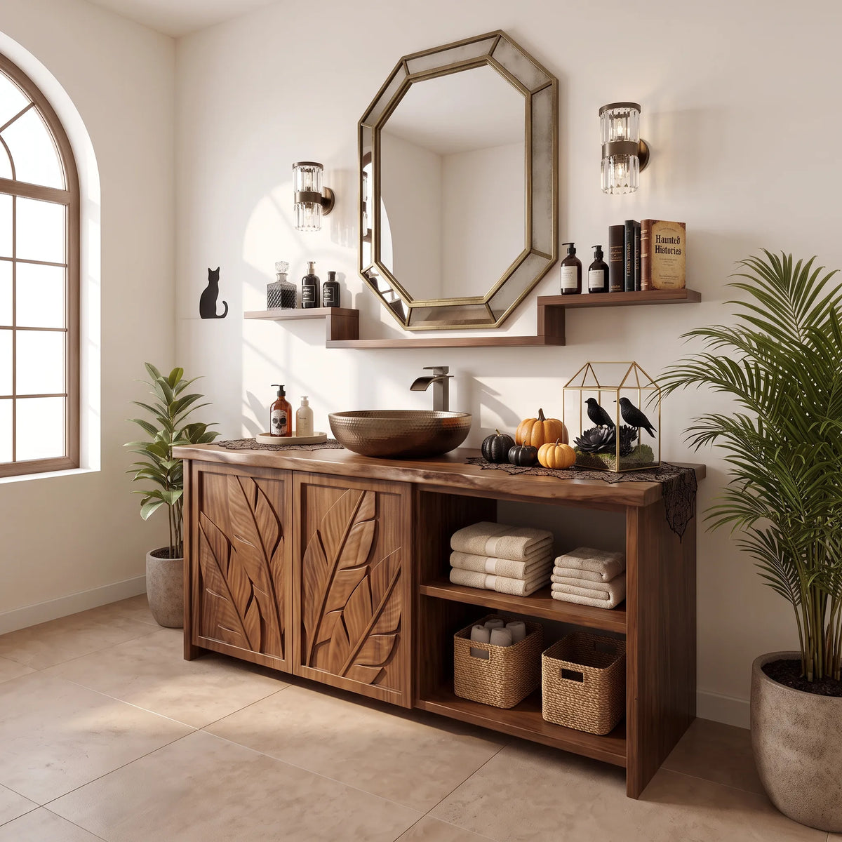 Handcrafted Rustic Pumpkin Bathroom Vanity Wellness Suite
