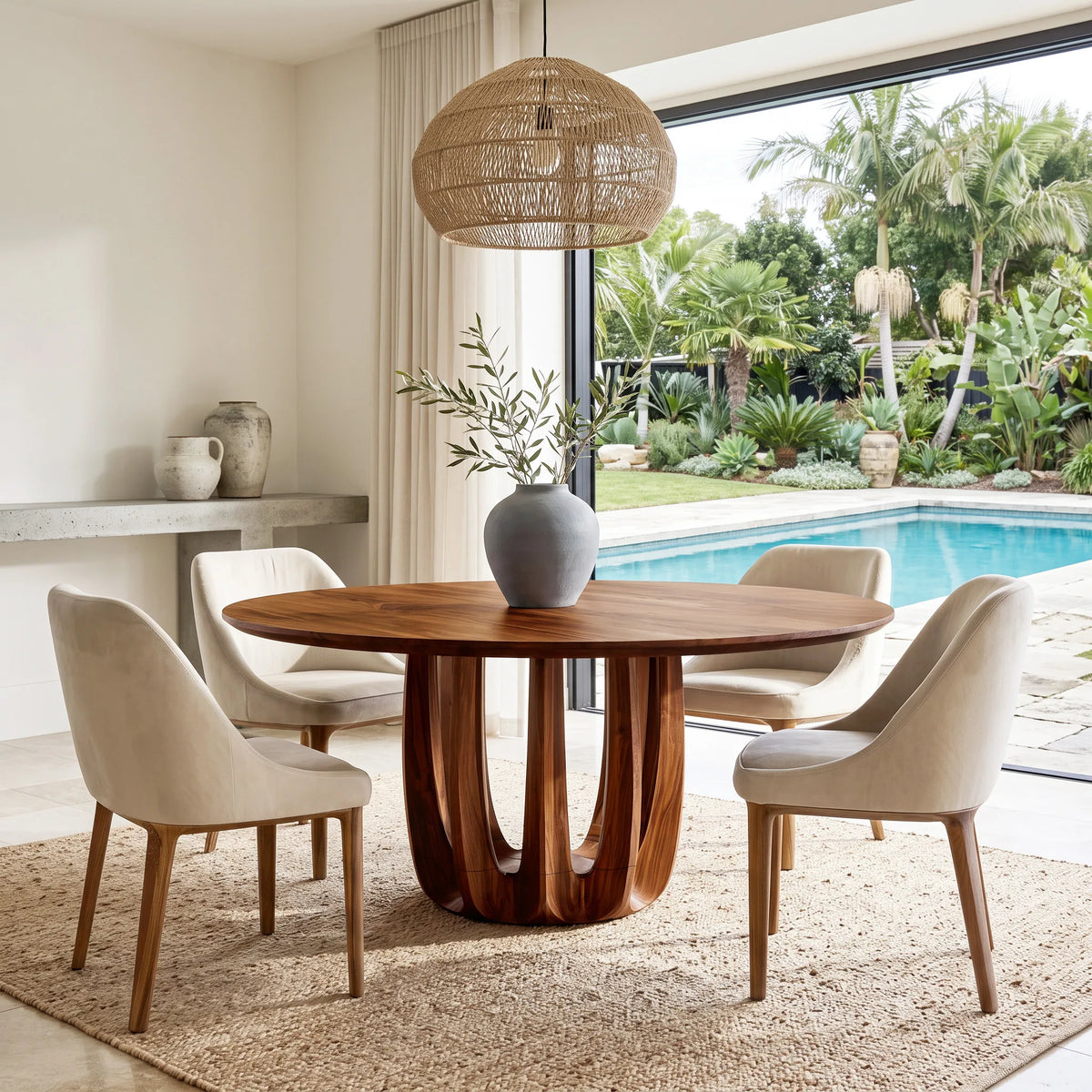 Modern Curved Pedestal Round Dining Table For Dining Room