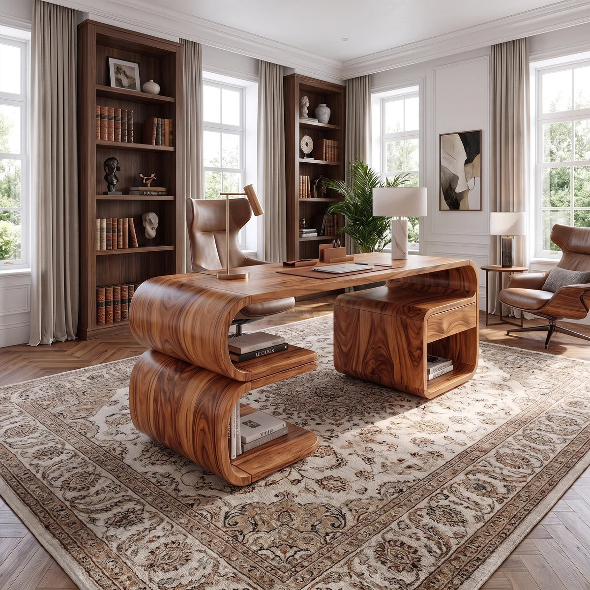 Creative Office Desk Writing Desk Executive Desk With Curved Open Shelves For Home Office