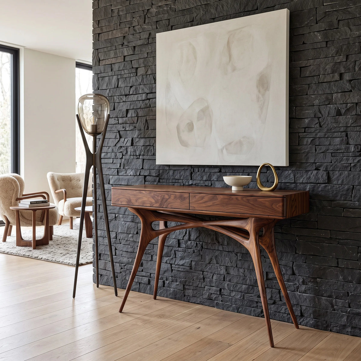 Contemporary Sculptural Console Table With Drawers For Hallway