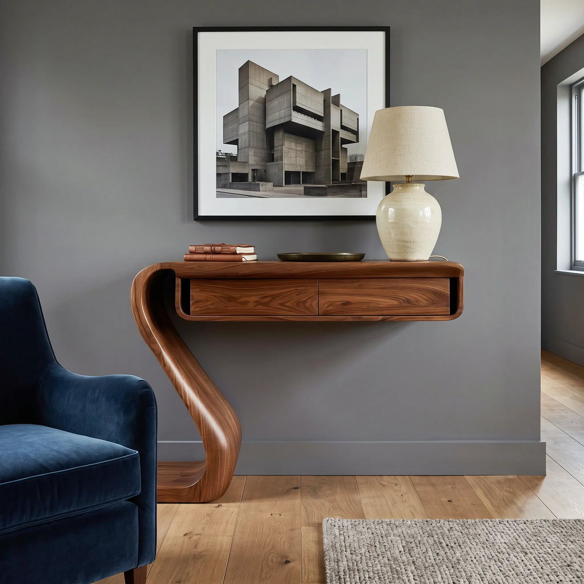 Contemporary Curved Drawer Console Table For Living Room