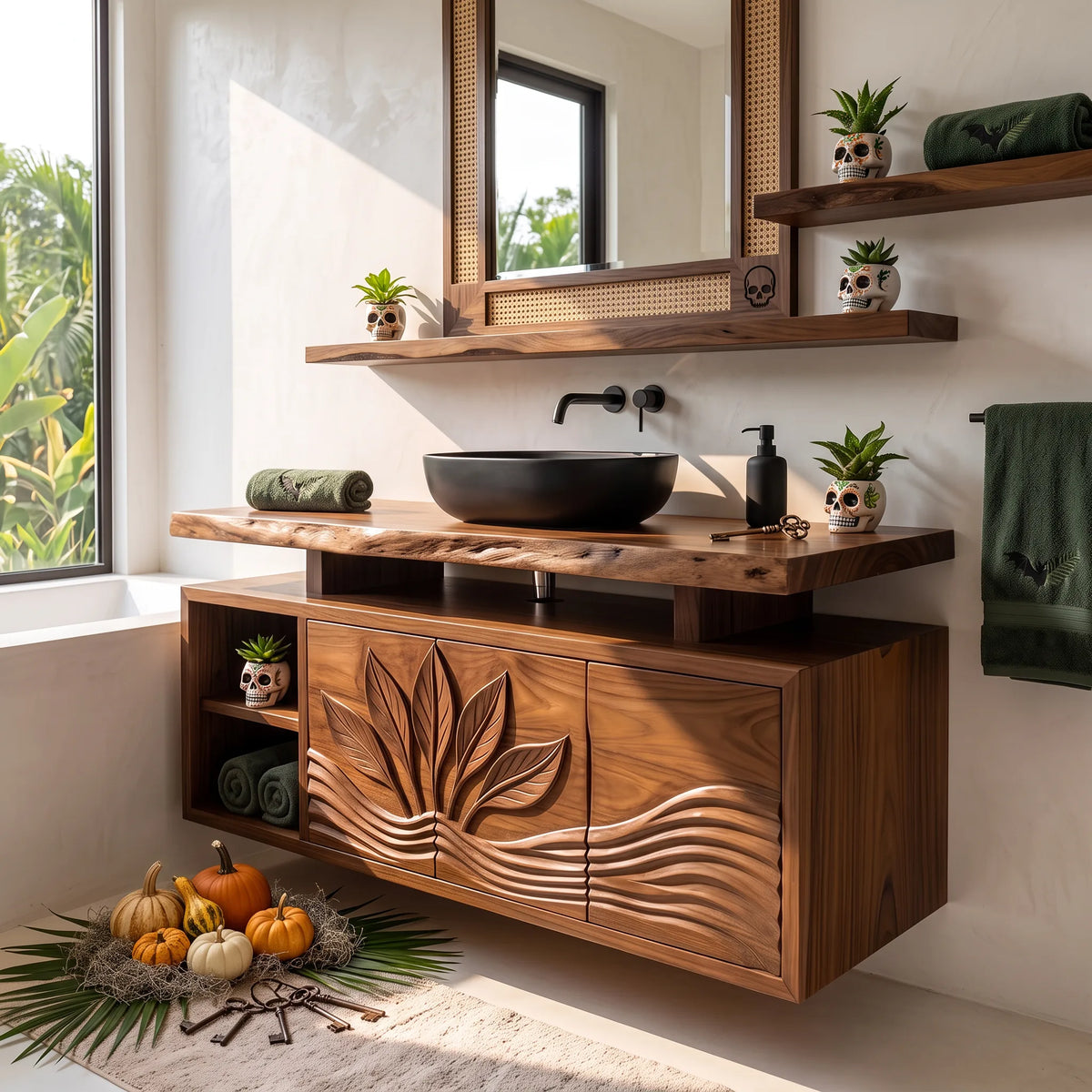 Handcrafted Organic Modern Pumpkin Bathroom Vanity Spa Retreat
