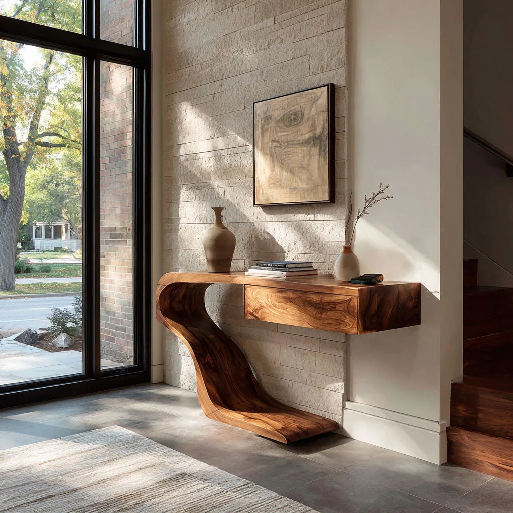 Contemporary Curved Console Table With Drawer For Entryway