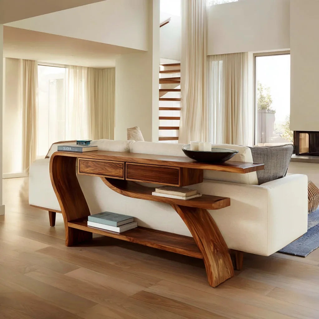 Modern Curved Table Behind Sofa For Living Room