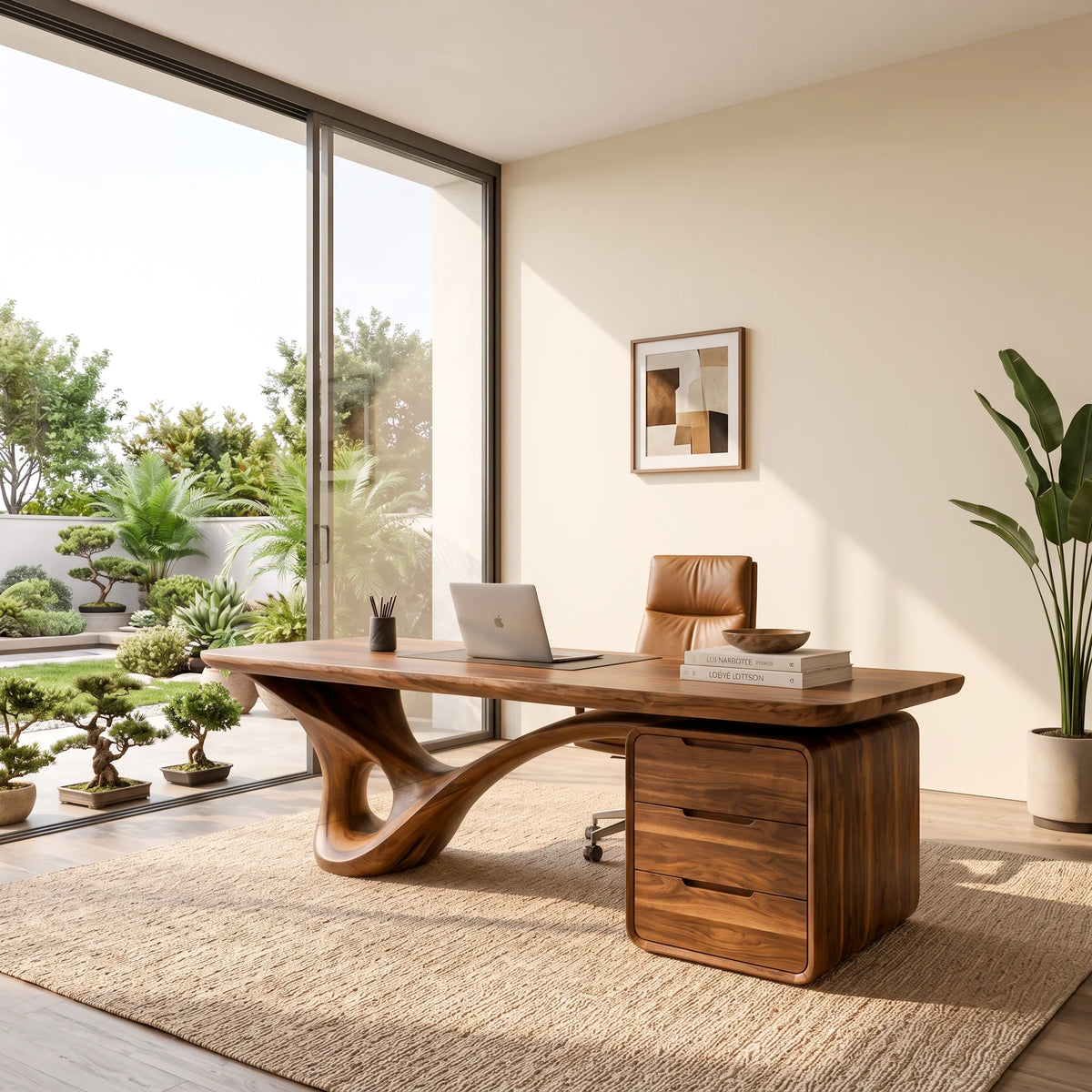 Modern Executive Desk Curved Base With Drawers For Home Office