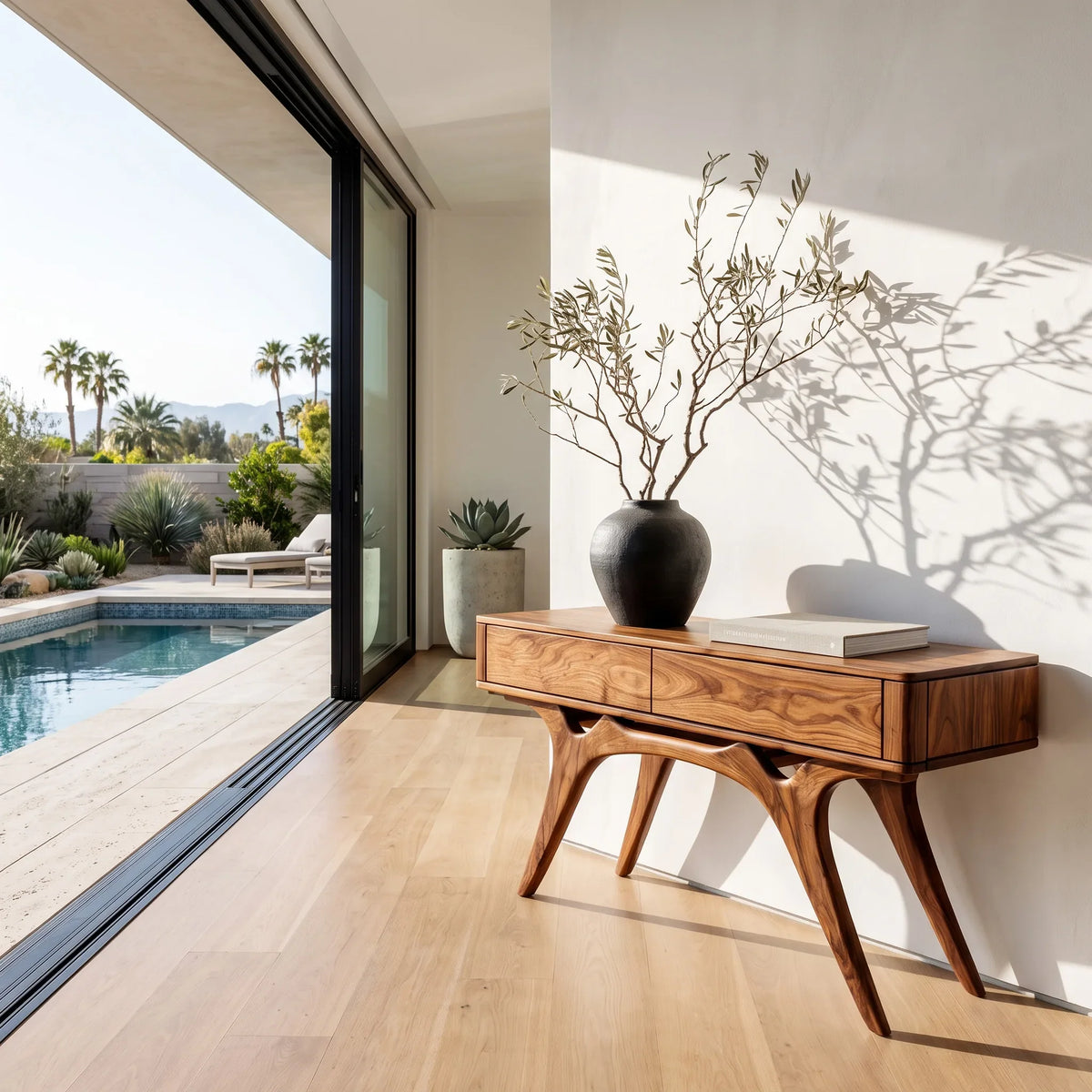 Contemporary Artistic Wooden Console Table For Living Room