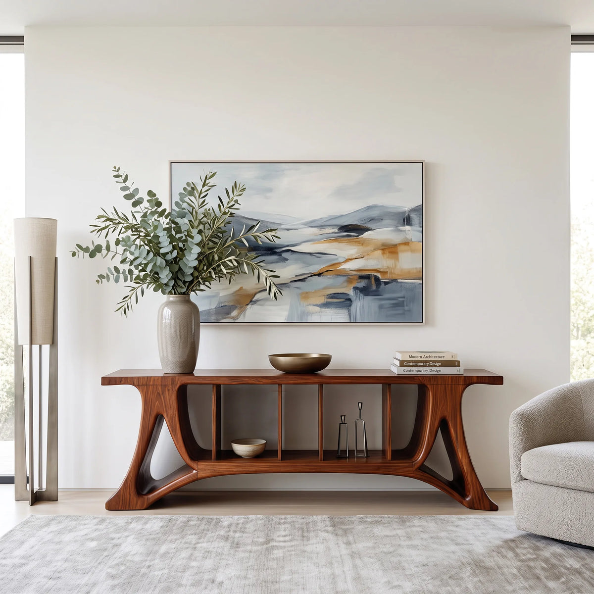 Contemporary Open Shelf Console Table For Living Room