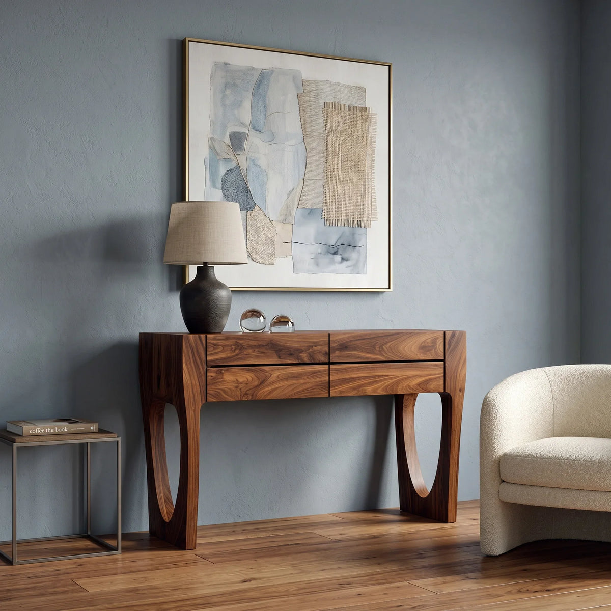 Contemporary Sculptural Drawer Console Table For Hallway