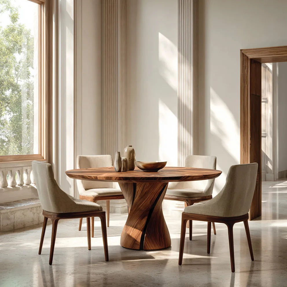Contemporary Twisted Pedestal Round Dining Table For Dining Room
