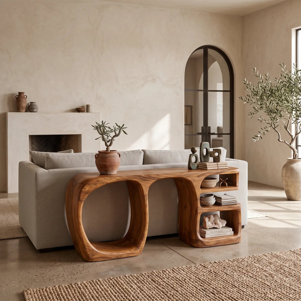 Organic Open Compartment Console For Contemporary Hallway