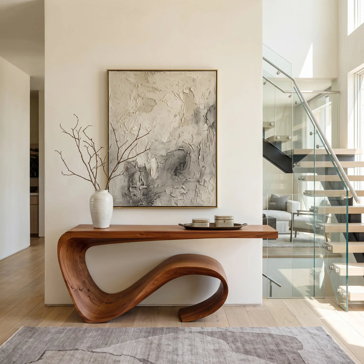 Modern Sculptural Loop Base Console Table For Entryway