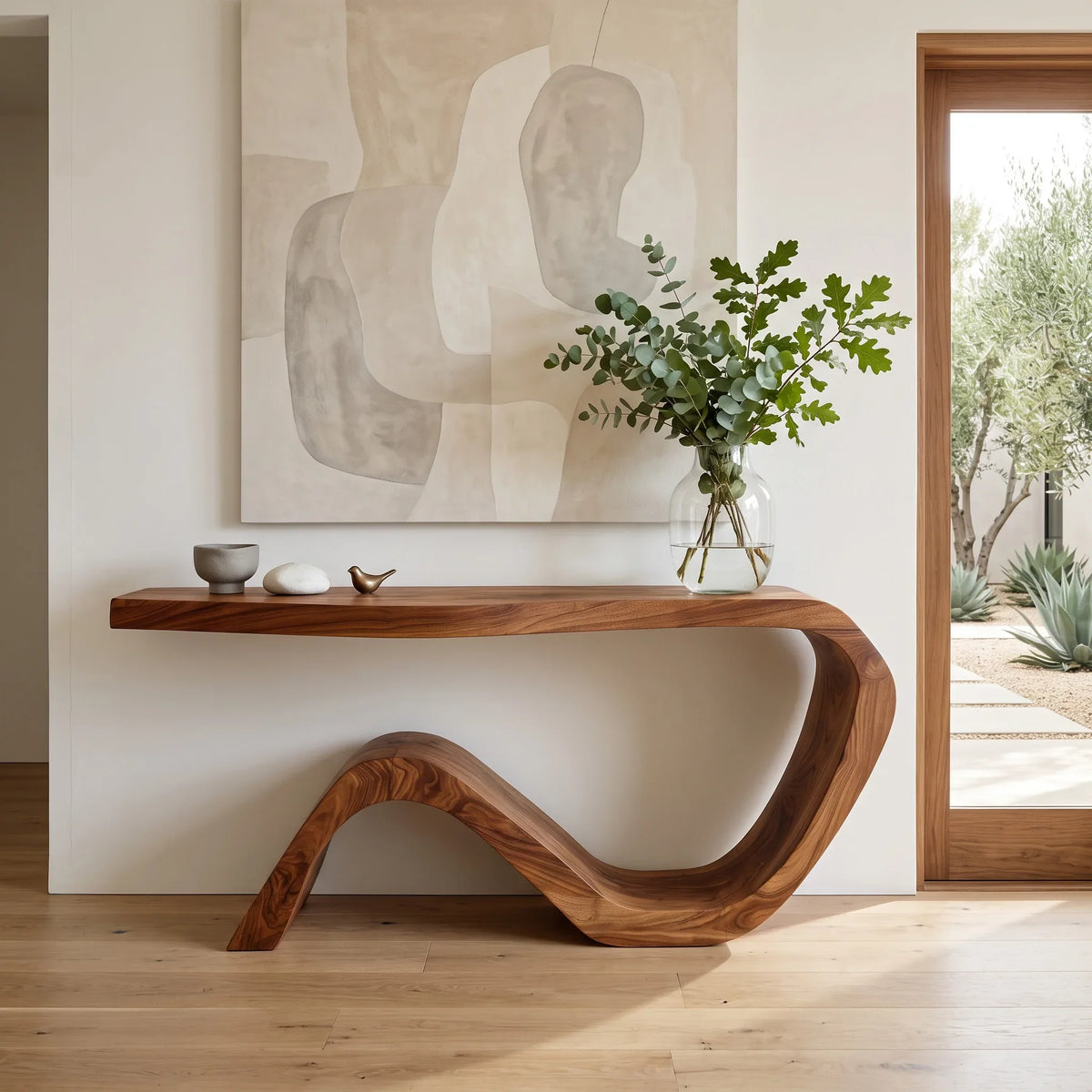 Organic Curved Waterfall Console Table For Entryway