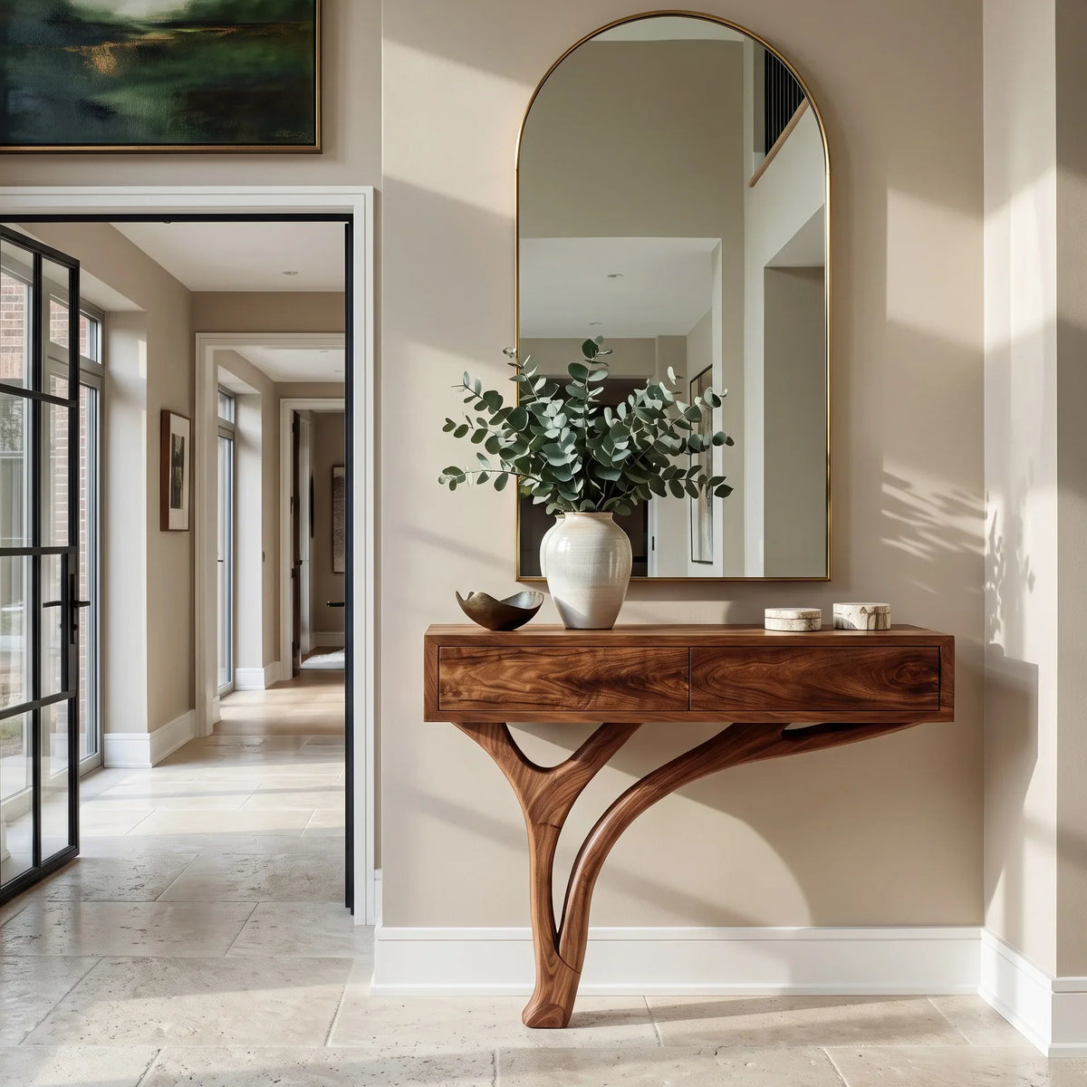 Contemporary Curved Wooden Console Table For Entryway