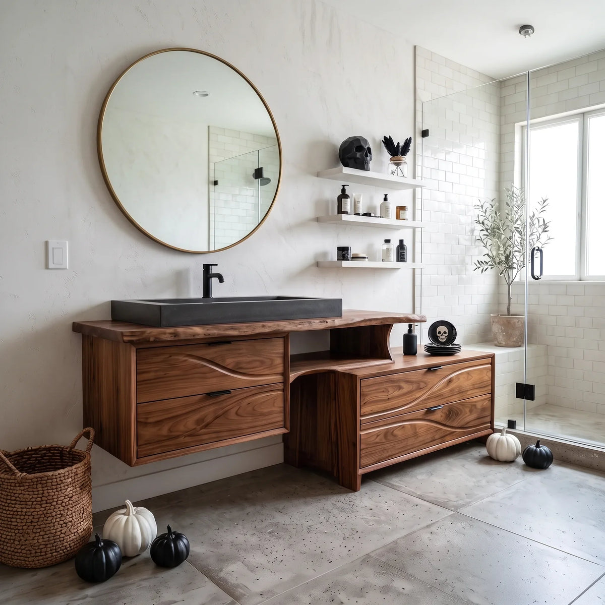 Organic Pumpkin Floating Bathroom Vanity Modern Bathroom