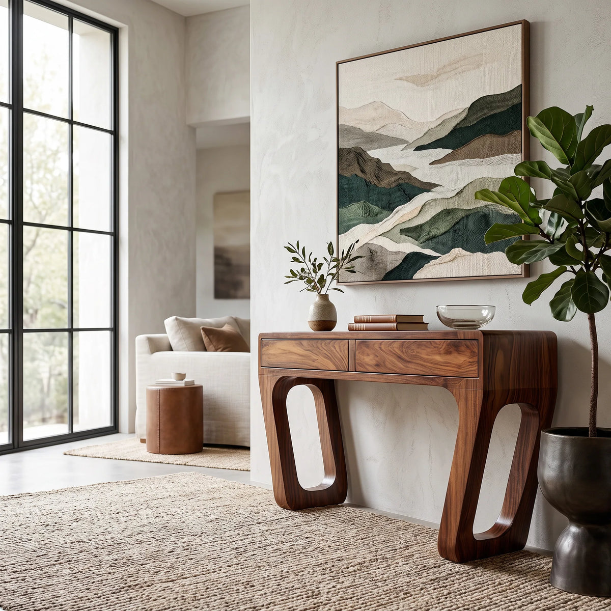 Modern Sculptural Open Leg Console Table For Hallway