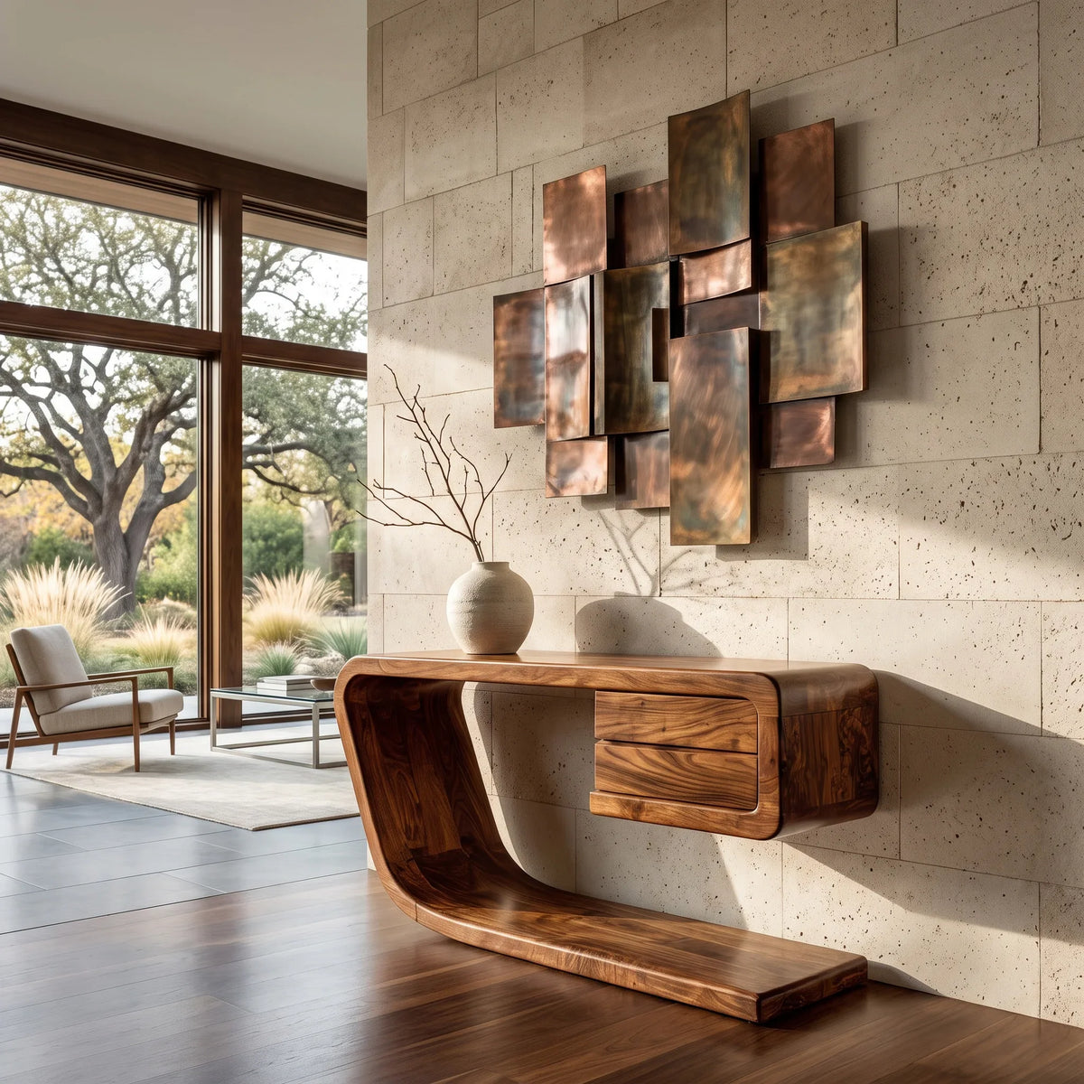 Modern Waterfall Drawer Console Table For Entryway