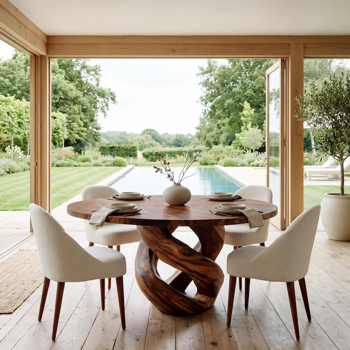Contemporary Organic Pedestal Round Dining Table For Dining Room