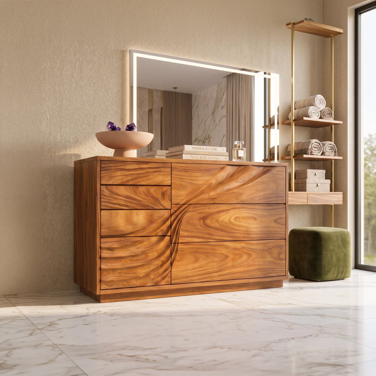 Contemporary Flowing Dresser Drawer For Bedroom Interior